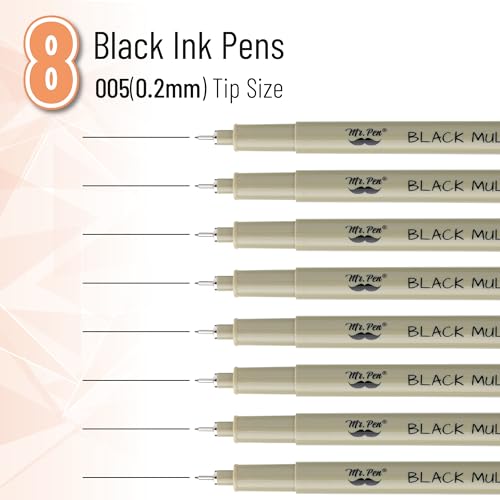 Mr. Pen- 0.2mm Micro Fine Point Pens, 8 Pack, Black Ink, Waterproof - color: Black, size: 0.2mm, 8 Pack