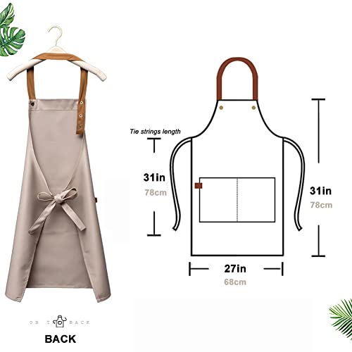 Kitchen Bib Apron with Pockets, Women Men Adjustable Neck Strap Water Resistant Apron for Chef Artist Waiter - color: Khaki