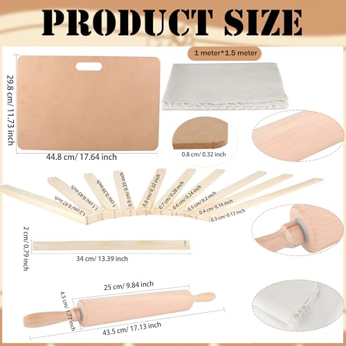 23 Pcs Pottery Tool Kit with Clay Rolling Pin 10 Size Thickness Guides Linen Tablecloth Wooden Pottery Board for Ceramic Clay Making