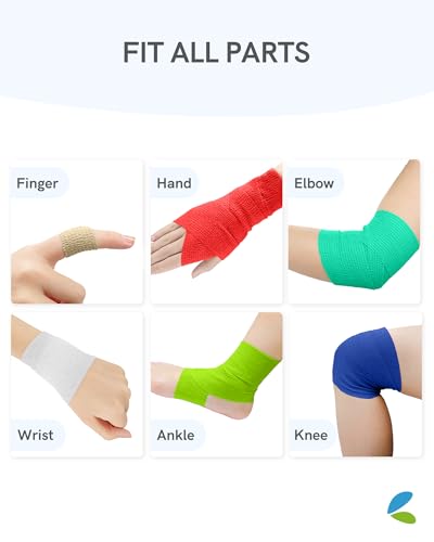 FriCARE Self Adhesive Bandage Wrap, Medical Tape in First Aid Kit | Elastic Cohesive Bandages for Sports/Vet/Wrist Ankle Wounds, 2 Inches X 5 Yards, Latex-free 6 Rolls, Neon Surge - color: Neon Surge