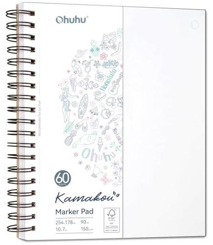 Ohuhu 7"x10" Double-Sided Bleedproof Marker Pad Art Sketchbook 60 Sheets | Large Sketch Book - 90 LB/150 GSM Smooth Drawing Paper - 60 Sheets/120 Pages - Spiral-Bound Sketch Pad for Alcohol Markers - size: 7" x 10”