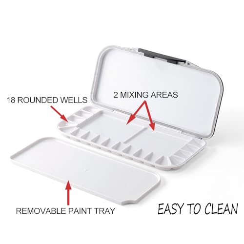 Transon Watercolor Palette Folding with Lid 18wells 2 Mixing Areas and 1 Large Mixing Tray Also for Gouache Acrylic Paint Palette Metallic Pink - color: Metallic Pink