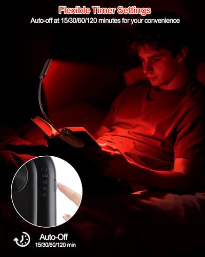 630nm Red Book Light for Reading at Night [2 Pack] - Zero Blue Light, Dimmable Reading Lights for Books in Bed, LED Book Lamp Clip on, Gift for Students Parents Nurse Studying Travel - size: Black-2 Pack