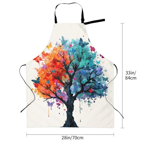Art Apron with Pocket for Women Men | Kitchen Aprons Chef Apron for Cooking Baking BBQ Painting Gardening - color: Colorful Tree With Butterflies