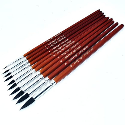 10pcs Professional Artist Watercolor Brush Set - Fine Detail Paint Brushes, Premium Brown Wood Handle, Black Synthetic Round Pointed Tips for Artists & Students Art Supplies Gift