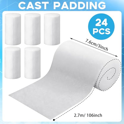 Treela 24 Rolls Cotton Cast Padding Individually Wrapped,3 Inch x 8.9 Ft | Soft Undercast for Plaster Casts, Pet Bandages, Halloween Mummy Decor, Mask Making, Art Projects, Comfortable Wrap - size: 3 Inch x 8.9 ft