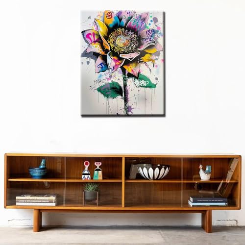Tucocoo Street Graffiti Sunflower Painting Kits for Boys and Girls Dazzling Graffiti Paint by Numbers for Beginner and Adults Pastel Colors Artwork Gift for Friends and Family 16"x20" (DIY Framed) - color: Artwork-08, size: 16''Wx20''H(DIY frame)