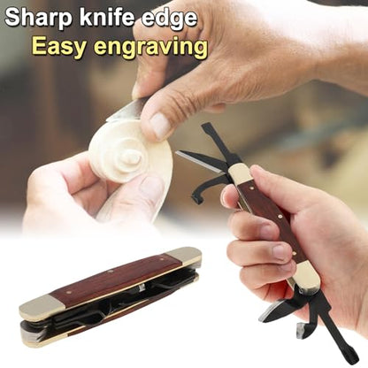 21PCS Foldable SK5 Steel Wood Carving Knife Set with Storage Bag & Gloves | SK5 high carbon steel, sharpening stone sandpaper & beech blanks, cut-resistant gloves, for DIY whittling woodworking crafts