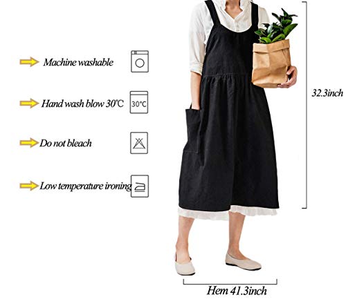 Women Girls Cross Back Apron Gardening Works Cotton Aprons Pinafore Dress - color: Black