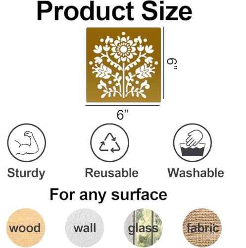 Talavera Stencil Mexican Tile Stencils for Painting 6" | Mexican Floral Stencils Folk Tile Stencil for Painting on Furniture Stairs Wood Fabric DIY Crafts Decor - style: Tile 30P/6IN