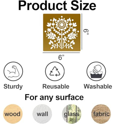 Talavera Stencil Mexican Tile Stencils for Painting 6" | Mexican Floral Stencils Folk Tile Stencil for Painting on Furniture Stairs Wood Fabric DIY Crafts Decor - style: Tile 30P/6IN