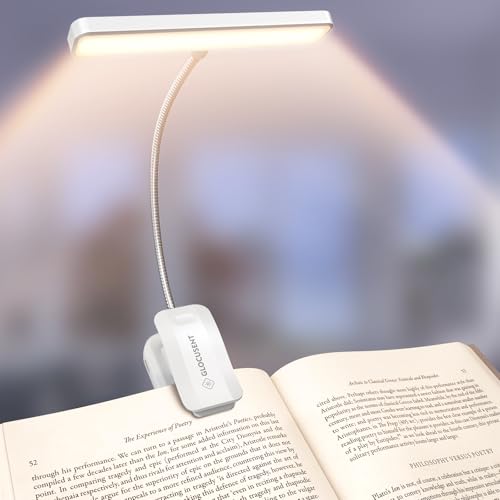 Glocusent 26 LED Reading Lights for Books in Bed, Ideal Gifts for Reader | Rechargeable Book Light, Eye Caring 5 Amber Colors Stepless Dimming, Travel Lightweight Clip-on, Book Lovers Men Women Kids - color: White