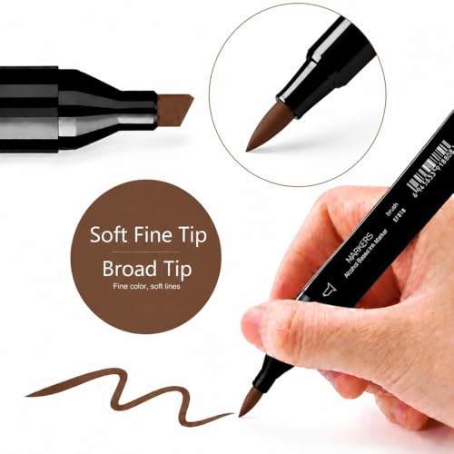 Arhomet 6 Pack Skin Tone Brown Alcohol Markers, Double Tipped Soft Fine Tips and Brush Permanent Art Markers for Drawing Sketching Coloring (Deep Skin Tone) - color: Deep Skin Tone