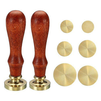 PATIKIL Round Blank Wax Seal Stamp, 6Pcs Removable Brass Head | without Carving Wooden Handle Retro for Envelope Invitation Wine Packing Gift Wrapping, Style 1