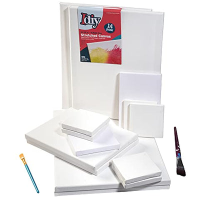 iDIY Stretched Canvas Board Multi Pack (Set of 14) - Sizes 4 x 4-12 x 16, 5/8" Variety Pack - Classic White Blank, Pre Primed for Oils or Acrylics, 100% Cotton, Acid Free - Professional Grade - size: Multi (set of 14)