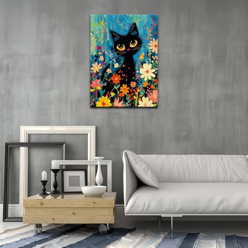 Natuyalo Black Cat Paint by Number with Frame 12"x16" - Framed Paint by Numbers Kit for Adults Beginners, Animal Flowers Acrylic Painting by Number Kits Framed Ideal Gift - color: Color-04
