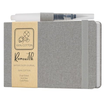 Watercolor Journal Sketchbook 3.5x5.5 24 Sheets Gray | Cotton paper, 140 LB 300 GSM, Linen cover, Tap Water Pen, Travel sketching - color: Gray, size: 3.5x 5.5 Inch