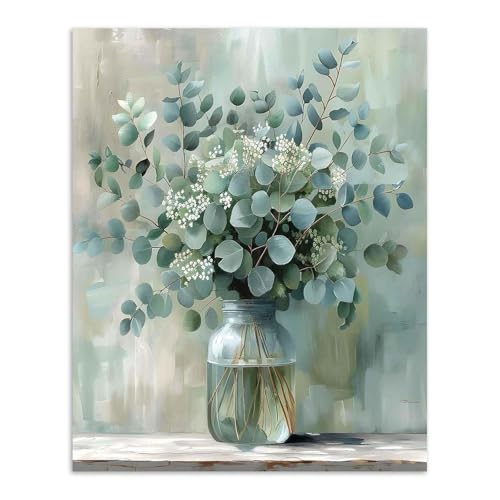 Alptiny Beautiful Eucalyptus Paint by Numbers Kit for Adults Beginner, Vase Plants Paint by Number Kits on Canvas, Flower Oil Painting Kit for Home Decor or Gift - 16x20 Inch - color: Flower-CD568