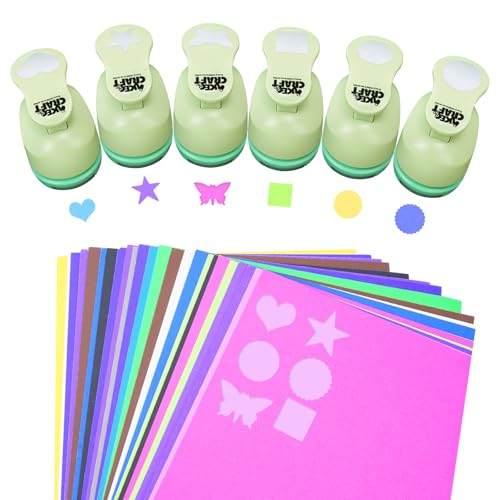 UCEC 6 PCS Craft Hole Punch 1 Inch Paper Puncher Hole Punch Shapes Crafting - style: 6 Different Shapes Set 3 & 30 Craft paper
