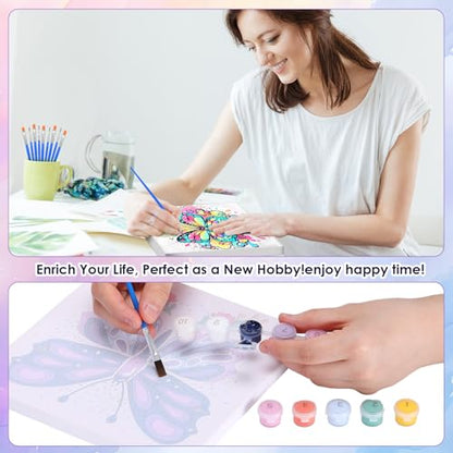 RoundFunny 8 Set Paint by Numbers Drawing Kit for Adults,Elegant Flight | 8x8 in. Mini Simple Painting Canvas Wooden Frame Easel Acrylic Paint Brush Funny Number Drawing Kit for Gift Wall Home Decor - style: Elegant Flight
