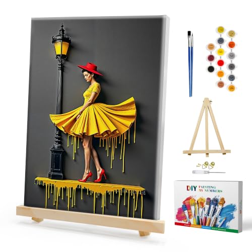SmartEZ Paint by Numbers Kit for Adults with Frame, Dancer Paint by Number | Paint by Number with Easel, Adult Paint by Number Kits with Frame for Gife, Home Wall Decor, 7.87x11.81 Inch - color: Woman Dancer 017