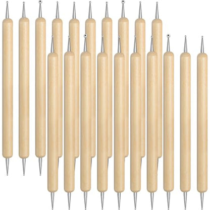 20Pcs Dotting Tools for Painting,Wooden Embossing Tools Tracing Stylus for Transfer Paper Drawing Paper - color: wood color