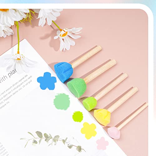 15 Pieces Sponge Stamps Kids Painting Brush with Wooden Handle Mini Cute Round and Flower Shapes for Painting, DIY, Craft, Scrapbooking, Drawing, Ink, Card Making, Multicolor