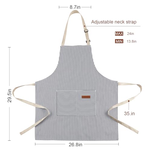2 Pack Kitchen Cooking Aprons, Adjustable Bib Soft Chef Apron with 2 Pockets for Men Women - color: Coffee Stripes