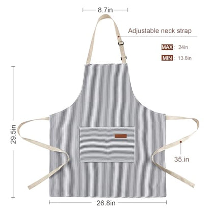 2 Pack Kitchen Cooking Aprons, Adjustable Bib Soft Chef Apron with 2 Pockets for Men Women - color: Coffee Stripes