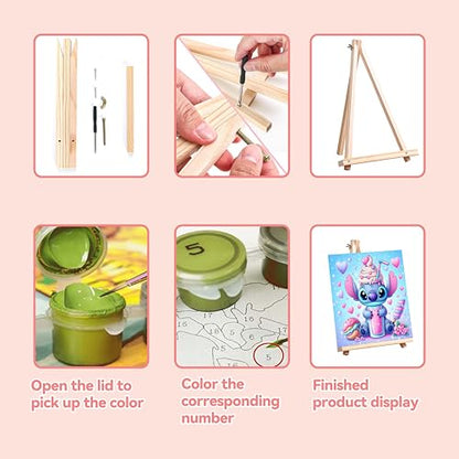 4 Pack Cartoon Paint by Numbers for Kids with Framed Canvas - Wooden Easel - color: BKH1281+BKH1282+BKH1283+BKH1284