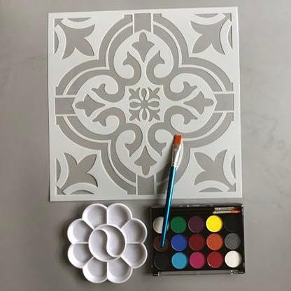 4 Pieces Reusable Tile Stencil 12 x 12 Inches - Mandala Style | Wall Templates for DIY Home Decor