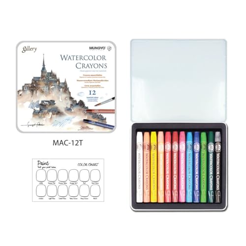 Watercolor Stick Set, 12 Colors with Tin Case – Professional Watercolor Sticks for Adults, MUNGYO