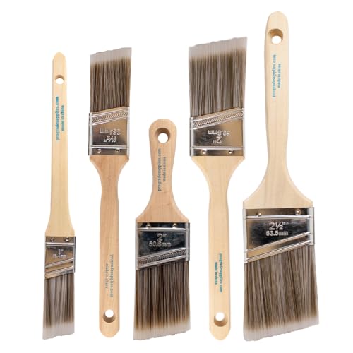 Vermeer Angled Paint Brushes, 1-2.5 Inch Paint Brush Set for Trim, 5 Pc | Interior & exterior | Furniture, cabinets, doors & fences | Latex & oil-based | Medium stiff bristles, softwood handles