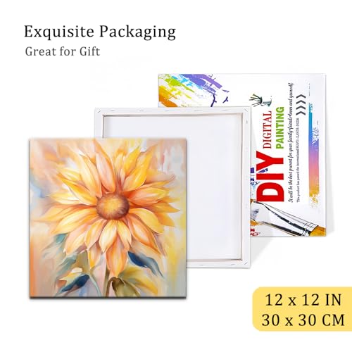 Natuyalo Framed Paint by Numbers Kit for Adults - Sunflower DIY Adult Paint by Number Kits Flowers Acrylic Canvas Painting for Adults Beginners Art Crafts with Frame, 12x12 Inch - color: Color-01