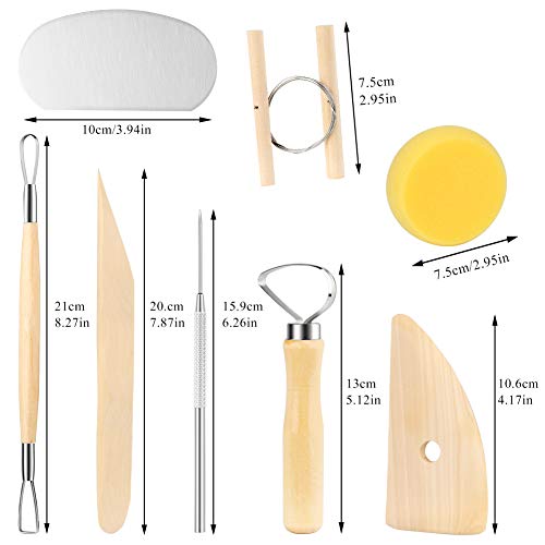 8 Pieces Pottery Tools, Clay Tools, Cay Sculpting Tool | Pottery Tool Kit for Pottery and Smoothing, Cleaning, Carving, Shaping and Sculpting - color: Wood Color