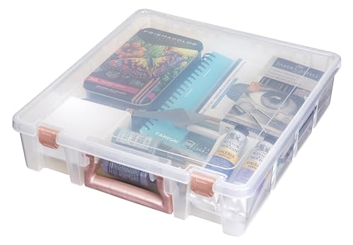 ArtBin Essentials 12 x 12 One-Compartment Craft Box, Clear | One Open Compartment, 15.25 x 14 x 3.5 Inches, Secure Latches, Stackable, Durable Polypropylene - color: Rose Gold
