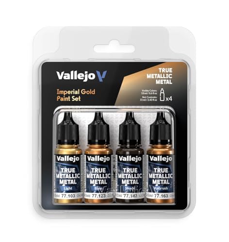 Vallejo - Imperial Gold Set, True Metallic Metal, 4 Bottles x 0.6 fl.oz. - color: Imperial Gold