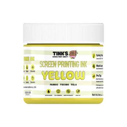 Tinks Screen Printing Ink - Yellow - 8 oz. | Water-Based Fabric Ink - Screen Printing, Stenciling, Tote Bags & Fabric Stamping - Non-Toxic, No Harsh Fumes - 8 oz. - color: Yellow