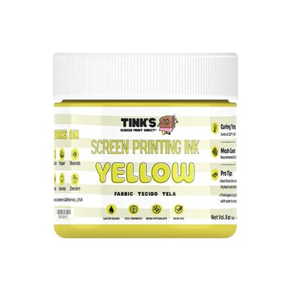 Tinks Screen Printing Ink - Yellow - 8 oz. | Water-Based Fabric Ink - Screen Printing, Stenciling, Tote Bags & Fabric Stamping - Non-Toxic, No Harsh Fumes - 8 oz. - color: Yellow
