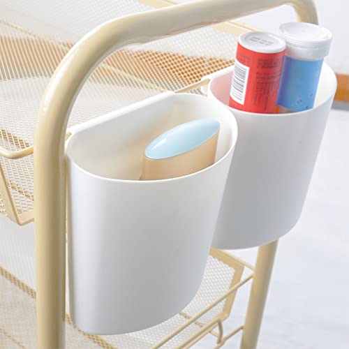 Cabilock Hanging Cup Holders, 4 Pack Plastic Rolling Cart Organizer, White | Hanging Storage Basket, For Pencil Makeup Art Craft Beauty Salon, Space Saving