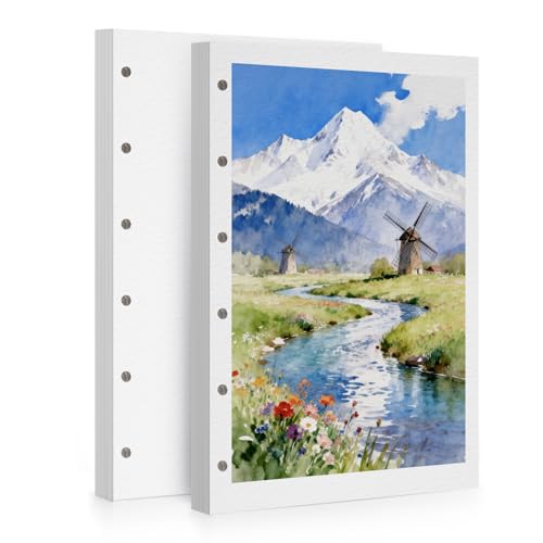 Watercolor Paper Refill-5.1 x 3.0 in, 2-Pack – 100% Cotton 140LB (300GSM) Acid-Free Cold Press Paper, 20 Sheets per Pad (40 Pages Total), for Painting, Sketching & Mixed Media - size: 5.1 x 3.0 in