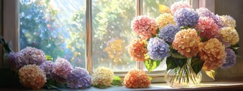 Bimkole Large Diamond Art Kits for Adults Hydrangea, Full Drill 5D DIY Rhinestone Embroidery Set Paint with Diamonds Art Flowers by Number Kits Cross Stitch Home Wall Craft Decoration 31.5x11.81 Inch - color: Big-Hydrangea