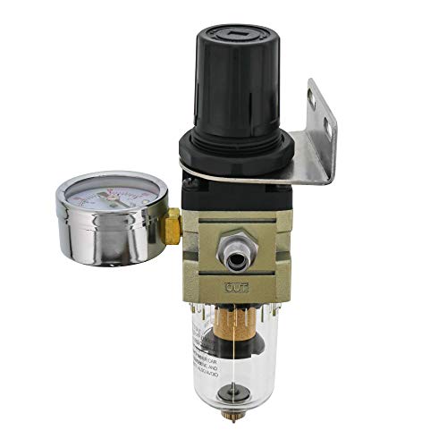 Master Airbrush Heavy Duty Diaphragm Mini Pressure Regulator with Gauge and Water Trap Filter - Moisture Trap for Airbrush Air Compressor with Precision Control and Easy Drain Valve - style: Heavy Duty