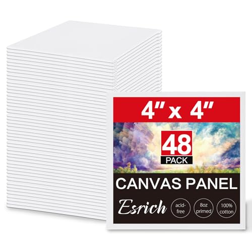 ESRICH Canvas Boards for Painting, 48 Pack Canvases for Painting 4x4 100% Cotton Small Paint Canvas Primed Acid Free Mini Blank Canvas Panels for Oil Paint,Watercolor,Acrylic Paint,Gouache&Tempera. - size: 4*4in 48pack