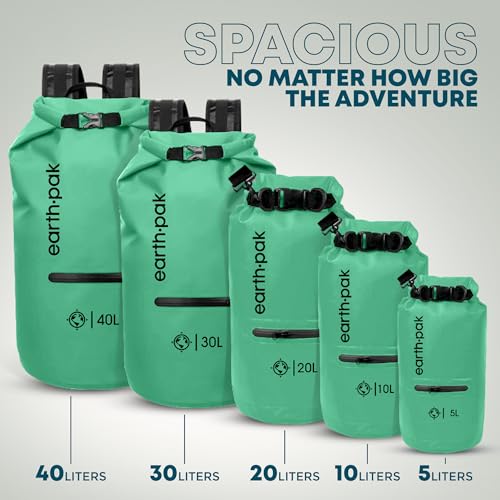 Earth Pak Waterproof Dry Bag with Zippered Pocket - Waterproof Dry Bag Backpack Keeps Gear Dry - color: Seafoam Green, size: 20L