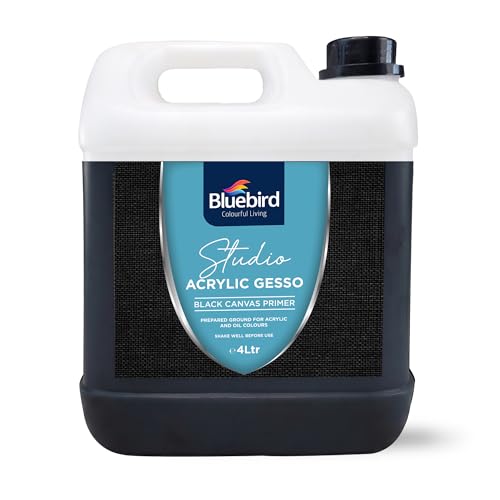 BLUEBIRD Studio Acrylic Gesso - Liquid Gesso Primer for Arylic Painting, Surface Prep Medium (Black, 135.2 Fl Oz)
