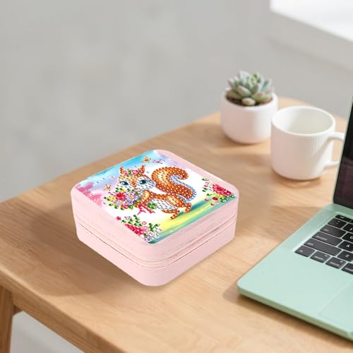 JZHYOAN Diamond Painting DIY Jewelry Storage Box, Fox Special Pattern Diamond Art Jewelry Box for Travel, Portable PU Leather Jewelry Holder for Earrings Necklace Bracelet