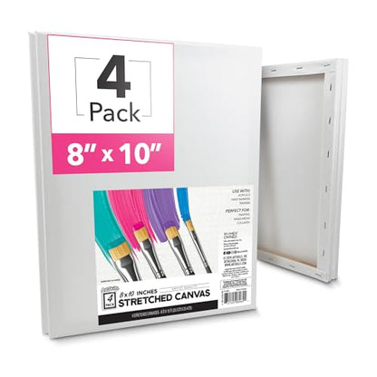 ArtSkills Stretched Canvas for Painting, 8x10 Canvas, 4-Pack Framed | Blank Canvas, Premium Wood Frame, Painting Supplies for Artists - size: 4-Pack 8x10