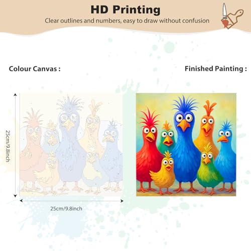 EOBROMD Framed Paint by Numbers Kits for Adults - Wooden Easel, Chicken DIY Kits Crafts for Beginner, Painting on Stretched Canvas, Oil Paint by Numbers for Home Decor Gift 10x10 Inch - color: LG012