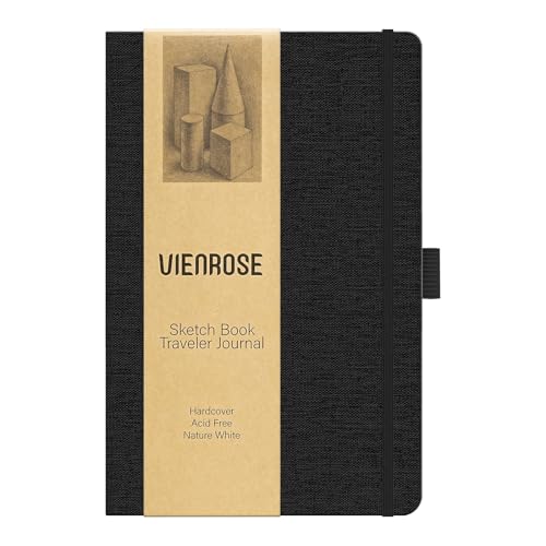 Vienrose 8.7"x5.7" Sketch Books, Linen Cover Sketching Book with Acid-Free Paper, 111lb/180gsm Drawing Pad for Kids, Beginners & Professionals, Art Supplies for Adults & Students(Black, 60 Sheets) - color: Black, size: 8.7"x5.7", 60 sheets